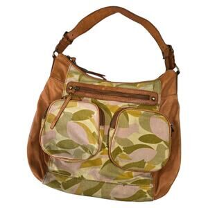 Fossil Long Live Vintage 1954 Leather Canvas Hobo Bag Floral Y2K Boho Purse